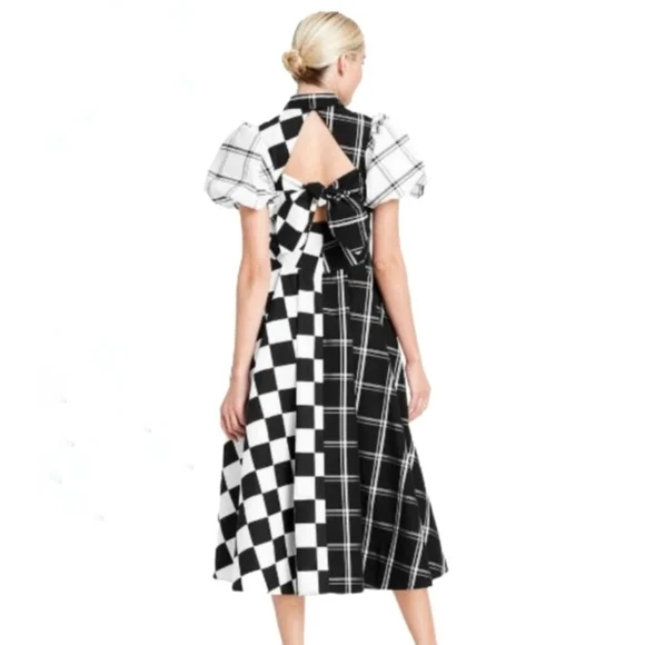 Statement Black & White Checkered & Plaid Dress - Picture 2 of 10